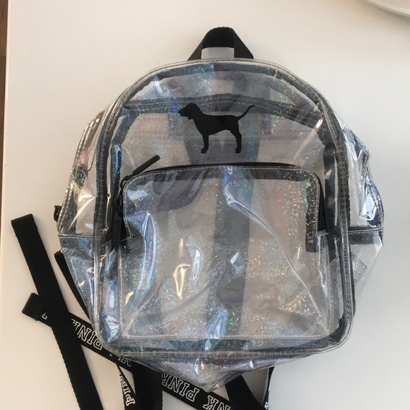 clear mini sparkly backpack Victoria’s Secret Pink Clear See Threw Holographic Sparkle Mini Backpack
